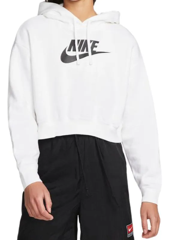 Nike Sportswear Club Fleece Oversized Crop Hoodie - white/black