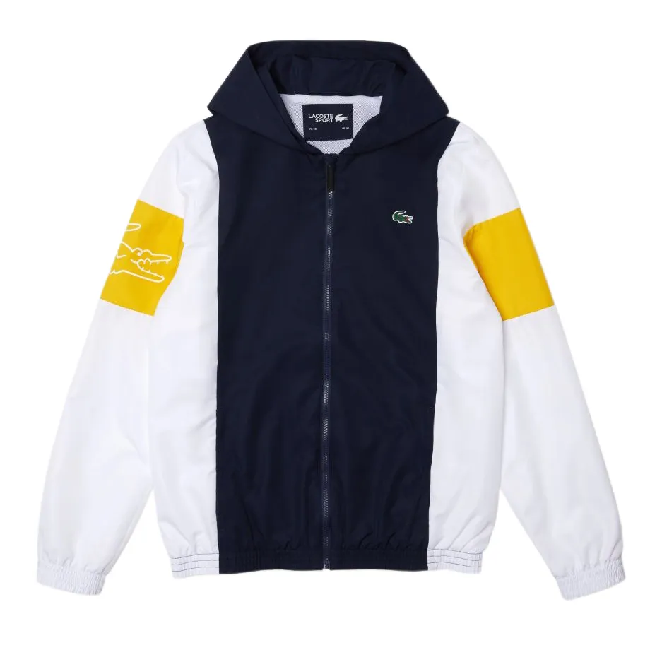 Lacoste Men's Sport Hooded Colorblock Zip Jacket - navy blue/white/yellow/white Lacoste Men's Sport Hooded Colorblock Zip Jacket - navy blue/white/yellow/white